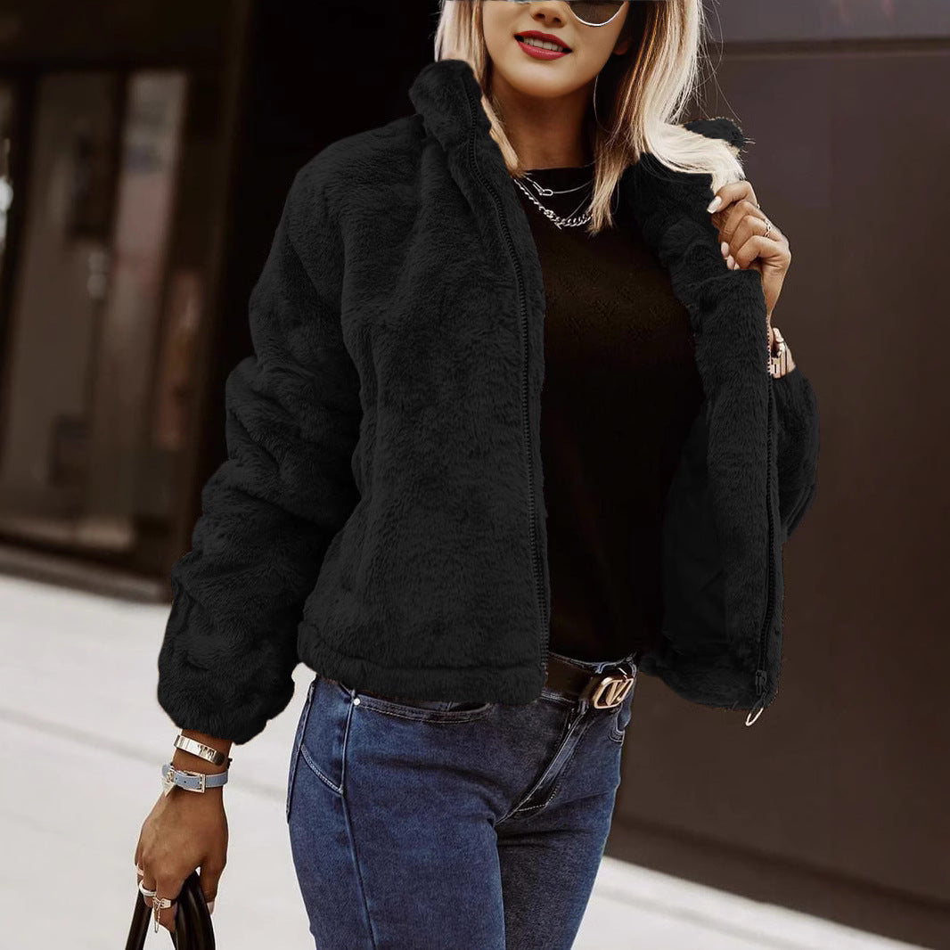 Women's Teddy-Texture Zip-Up Bomber Jacket — view 3