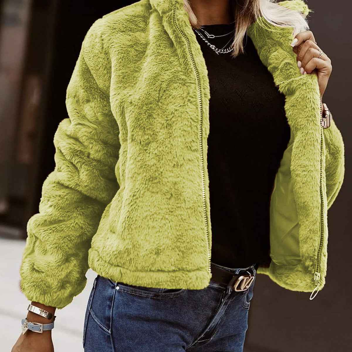 Women's Teddy-Texture Zip-Up Bomber Jacket — view 5