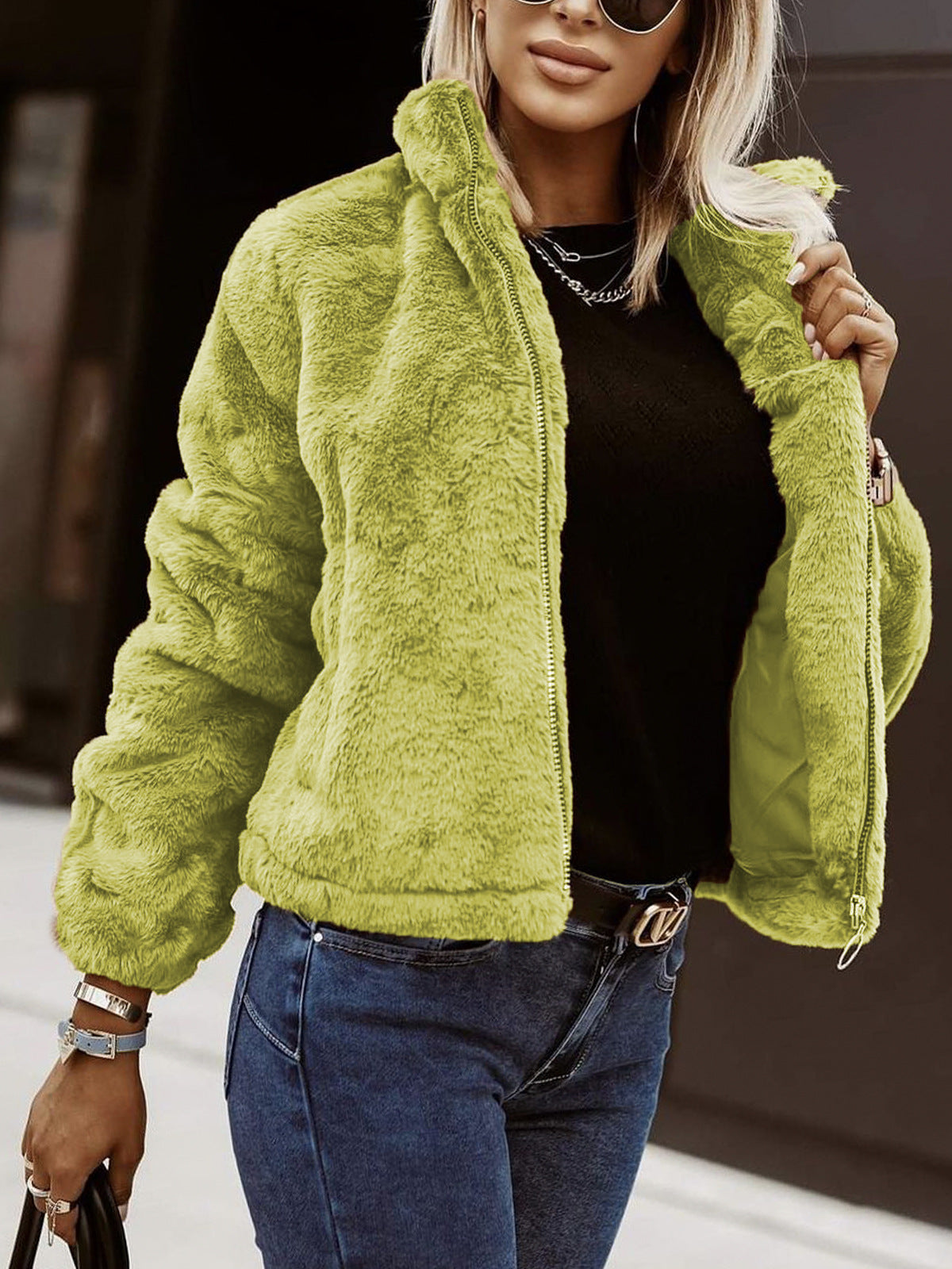 Women's Teddy-Texture Zip-Up Bomber Jacket — view 5