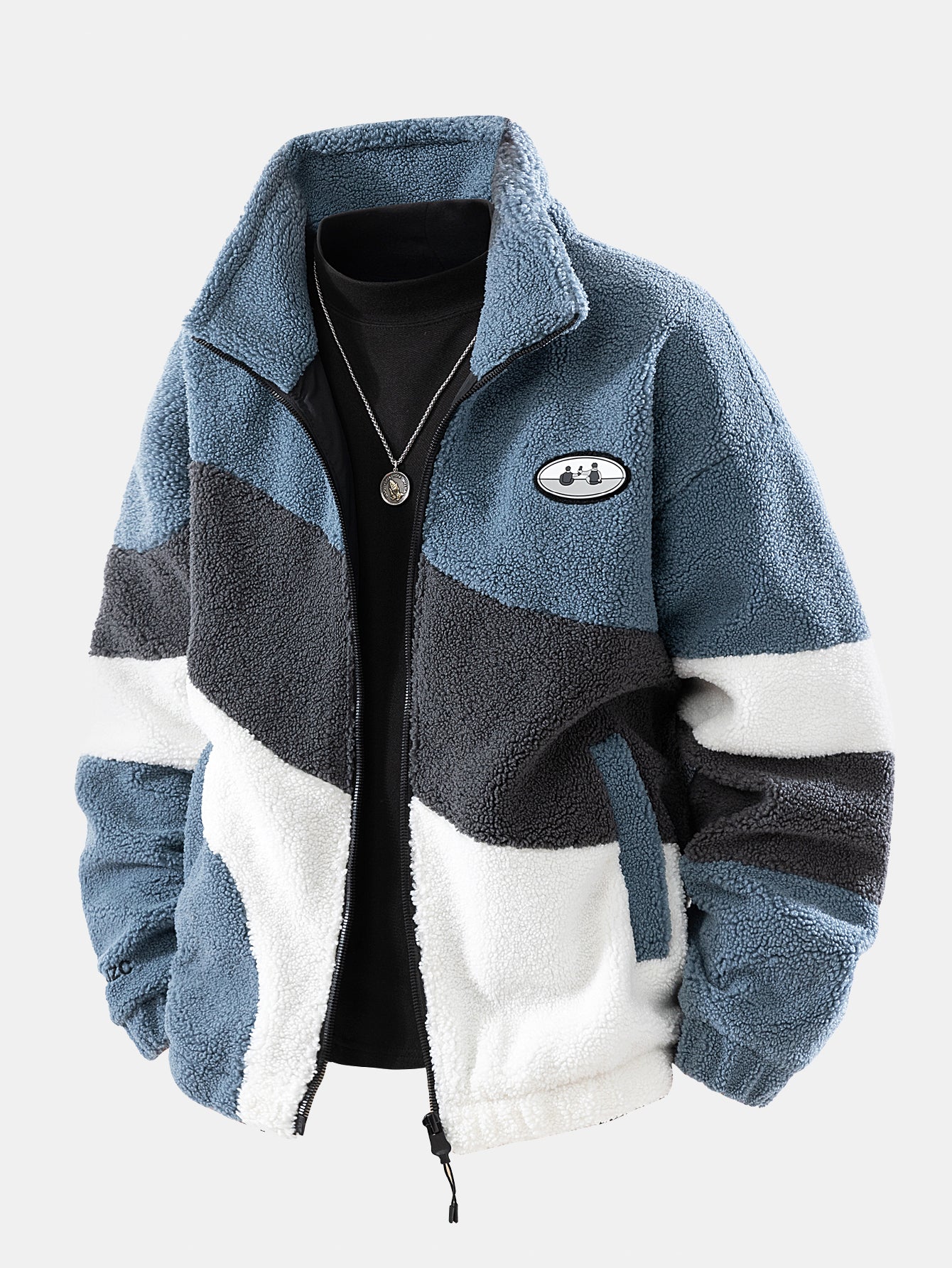 Men’s Printed-Panel Teddy Fleece Zip-Up Jacket — view 1