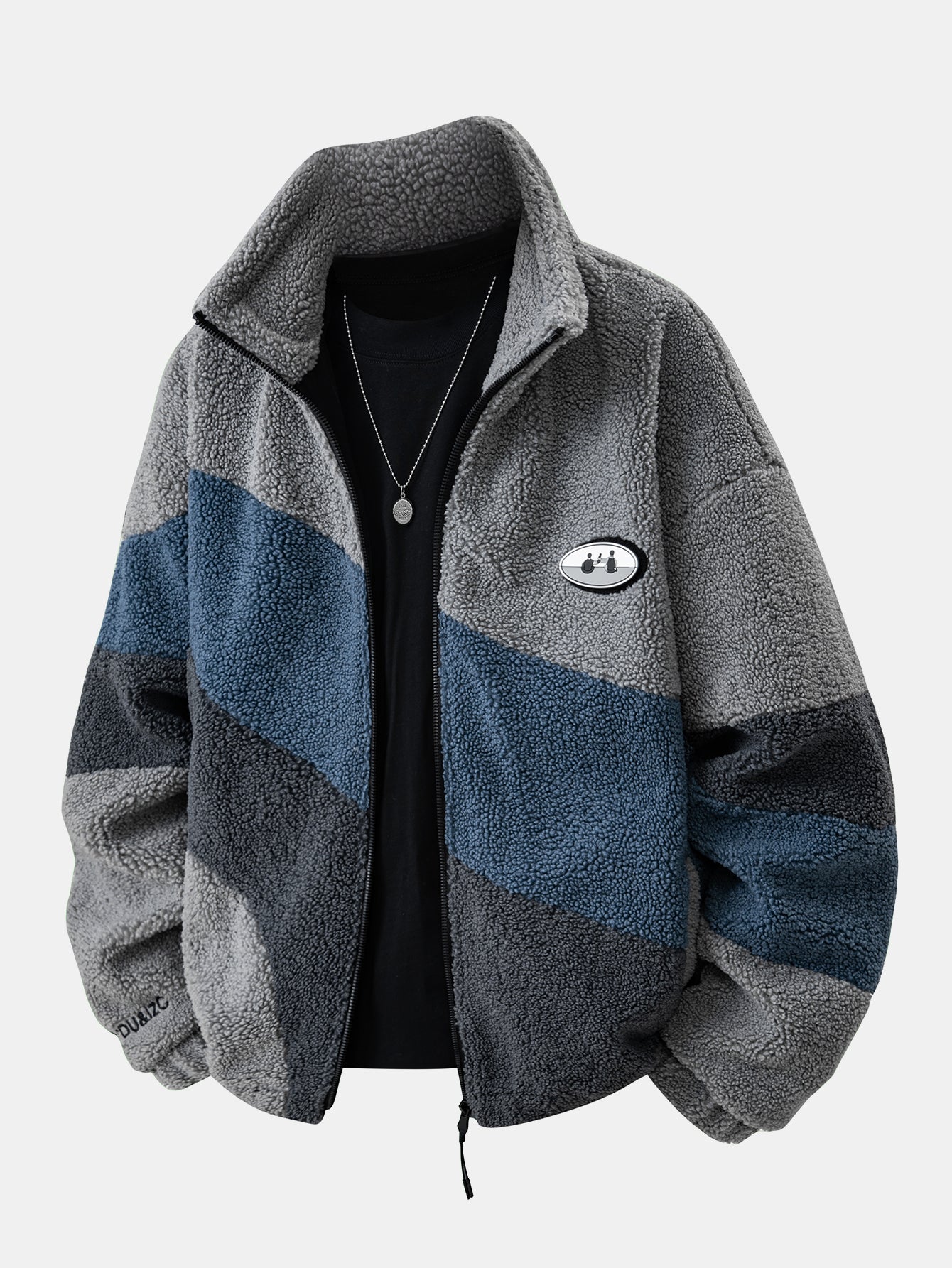 Men’s Printed-Panel Teddy Fleece Zip-Up Jacket — view 2
