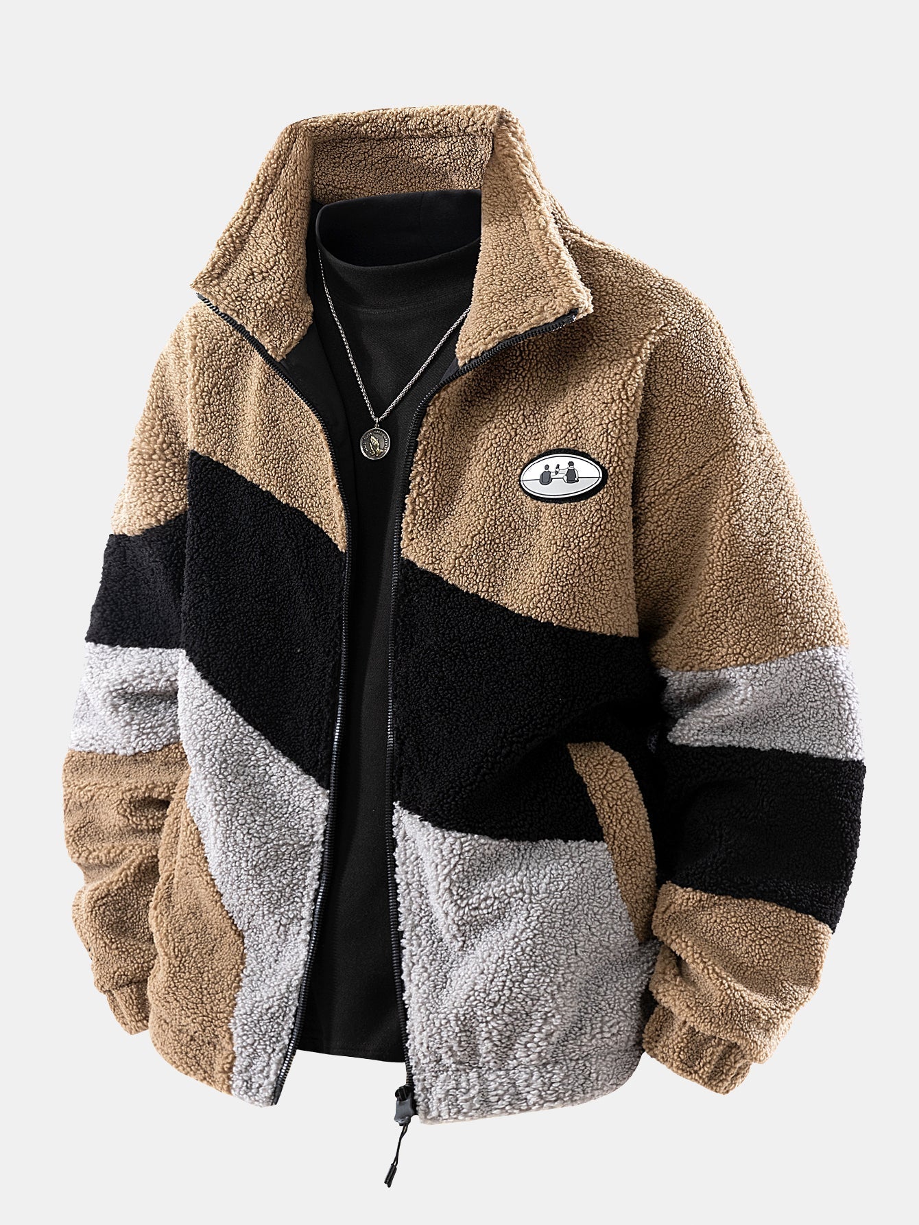 Men’s Printed-Panel Teddy Fleece Zip-Up Jacket — view 3
