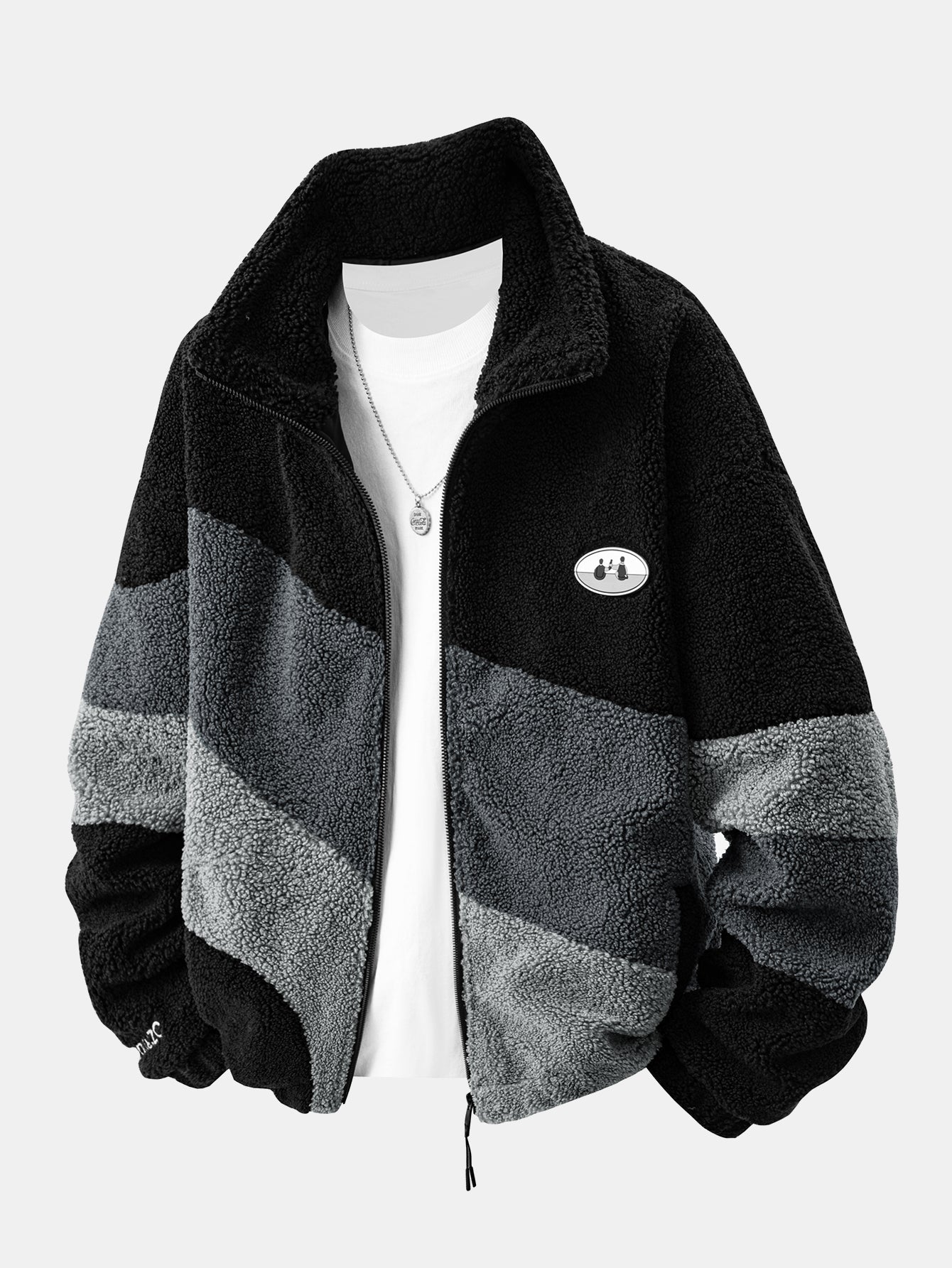 Men’s Printed-Panel Teddy Fleece Zip-Up Jacket — view 4