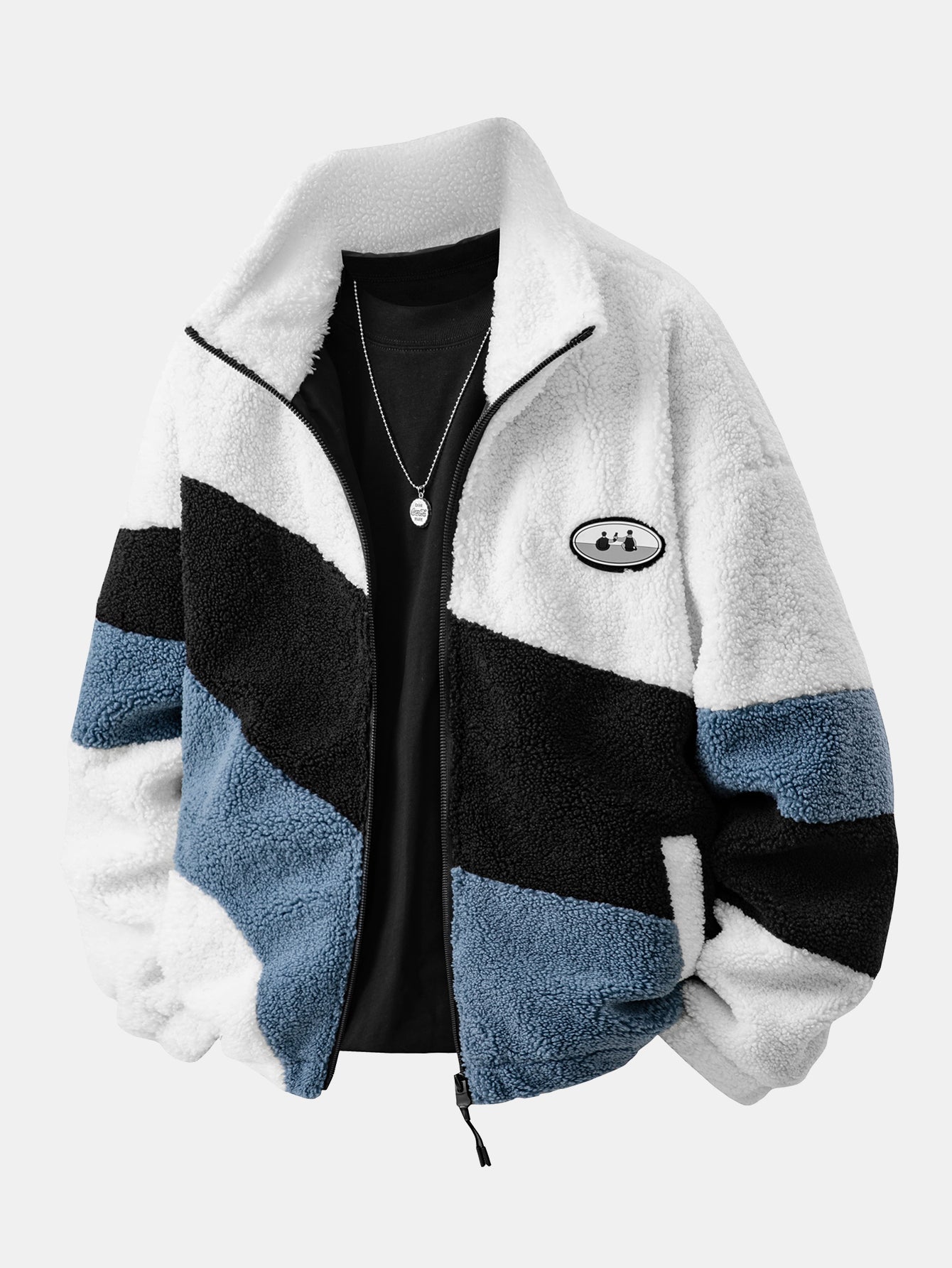 Men’s Printed-Panel Teddy Fleece Zip-Up Jacket — view 5