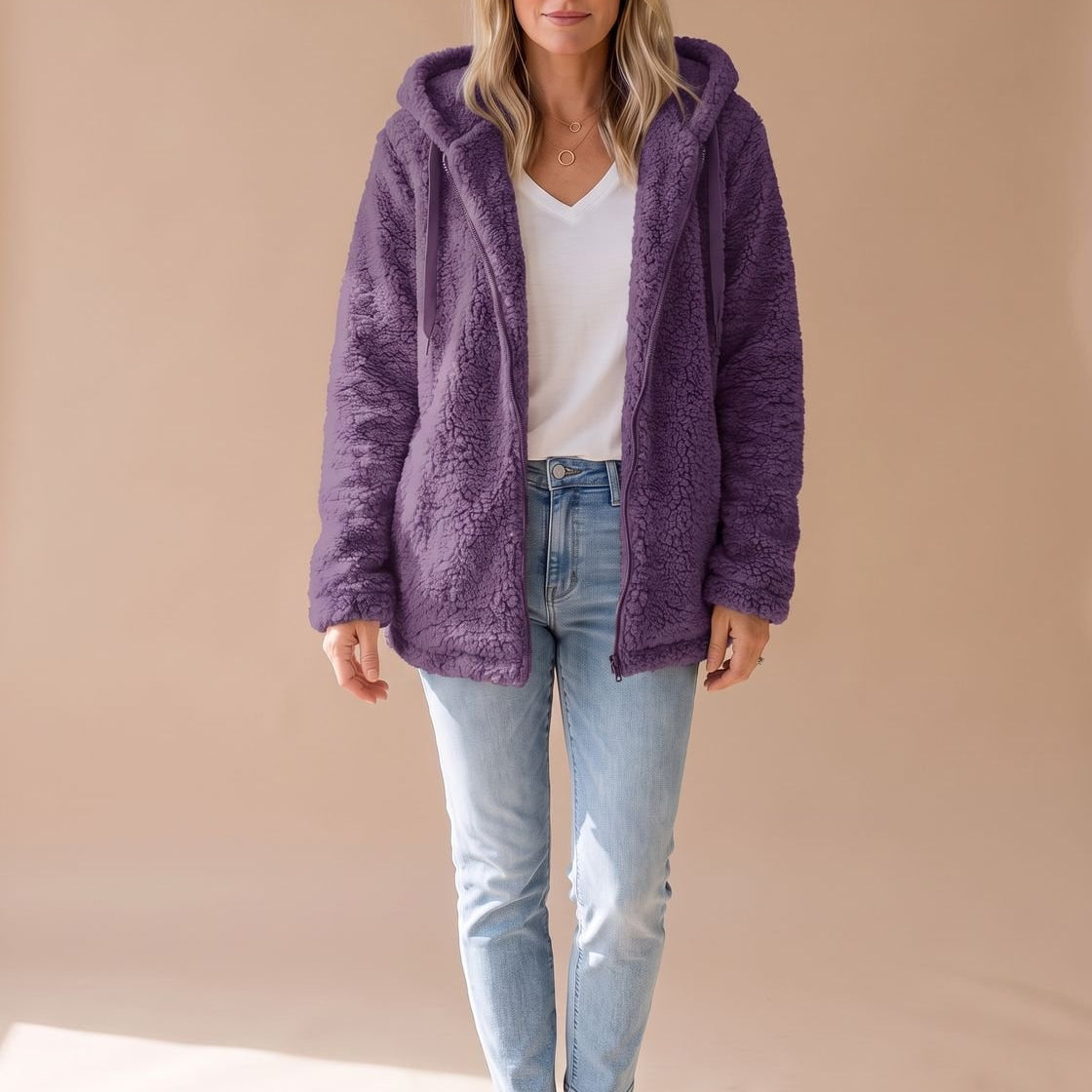 Women's Oversized Hooded Teddy Fleece Coat — view 2