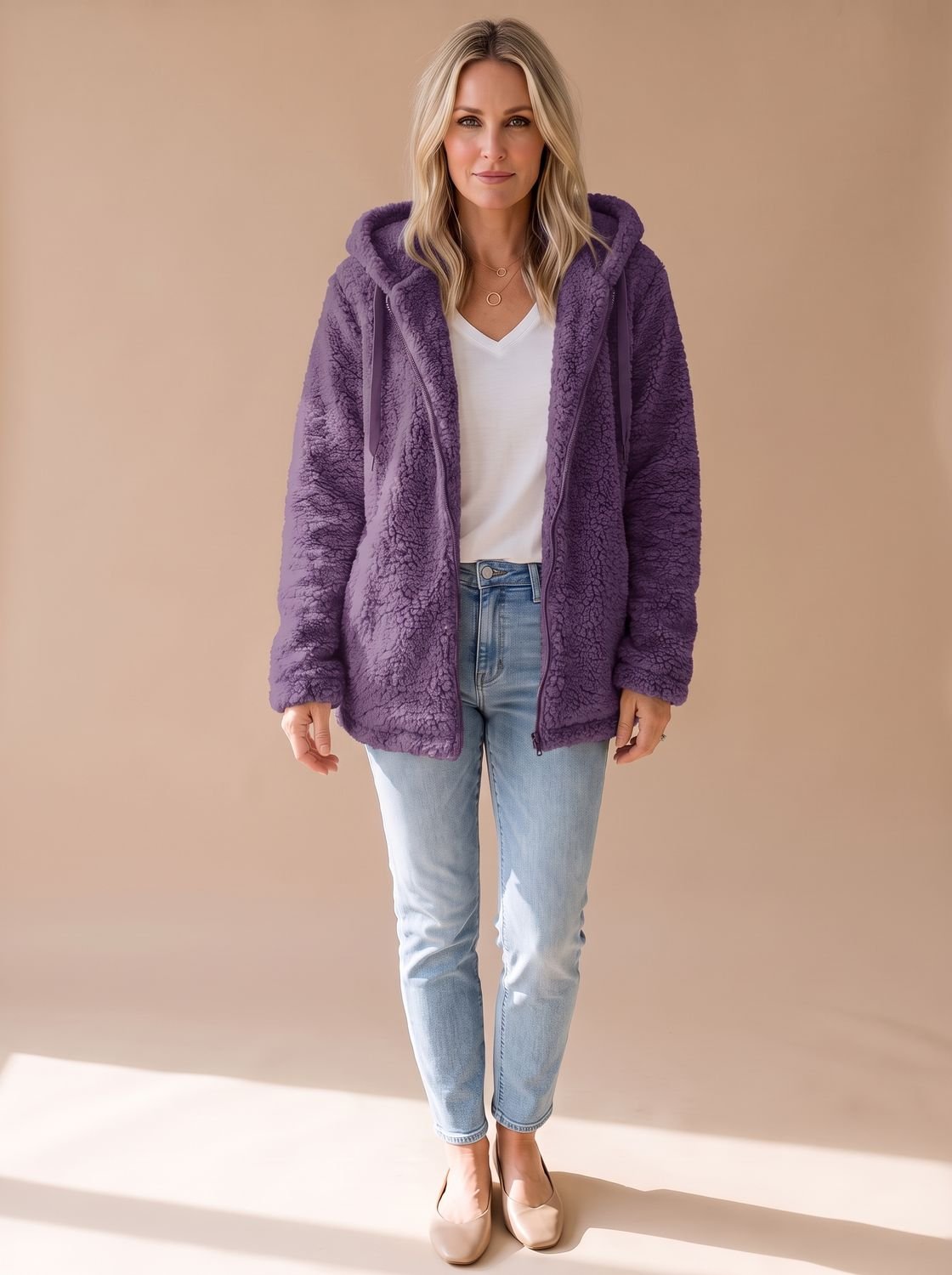 Women's Oversized Hooded Teddy Fleece Coat — view 2