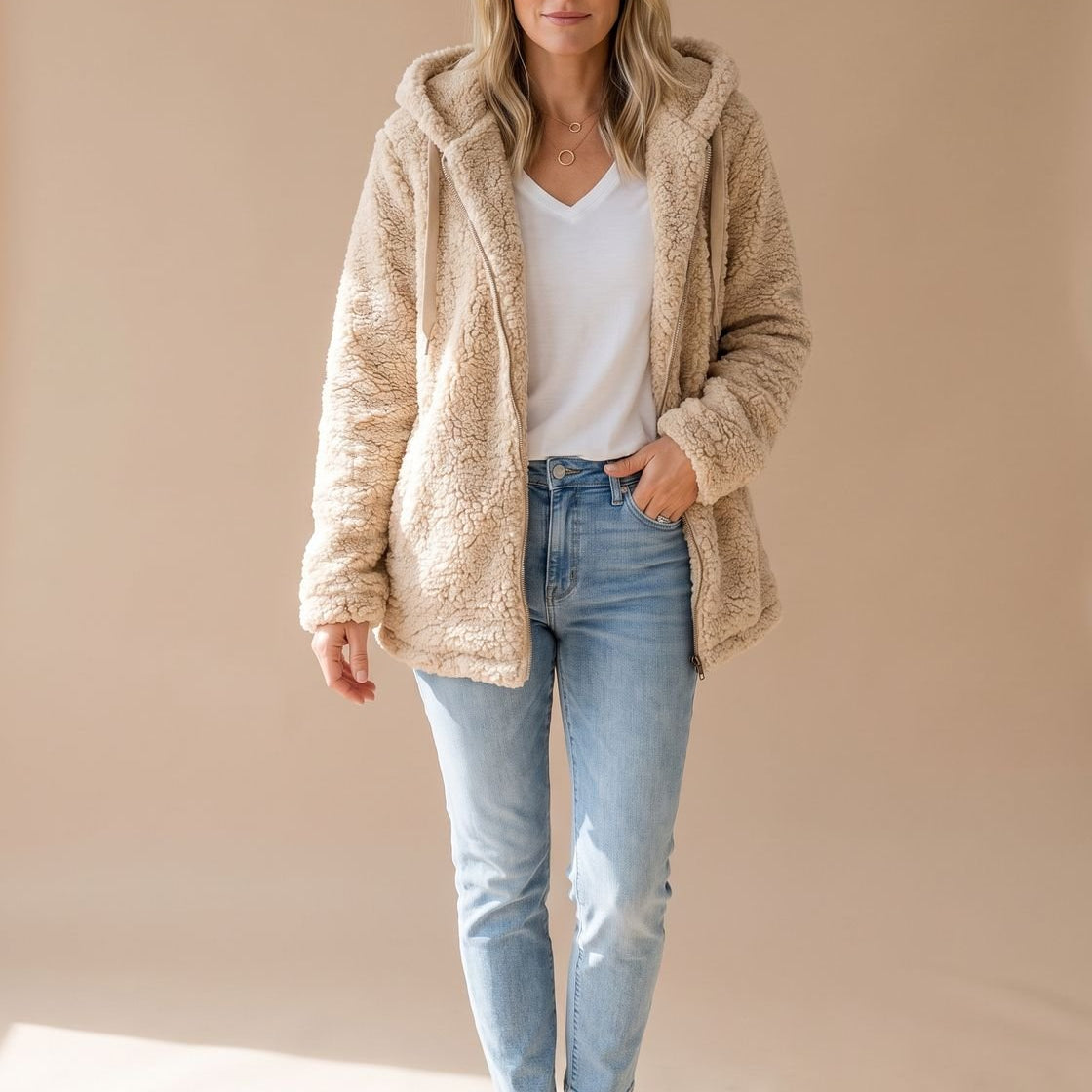 Women's Oversized Hooded Teddy Fleece Coat — view 4