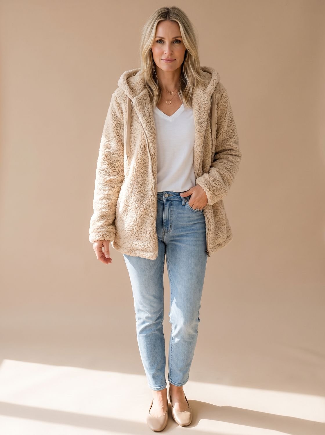 Women's Oversized Hooded Teddy Fleece Coat — view 4