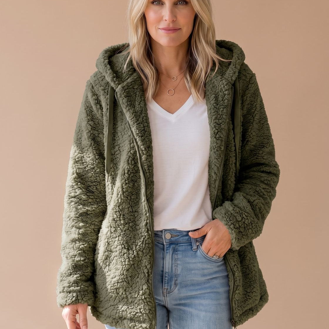 Women's Oversized Hooded Teddy Fleece Coat — view 5