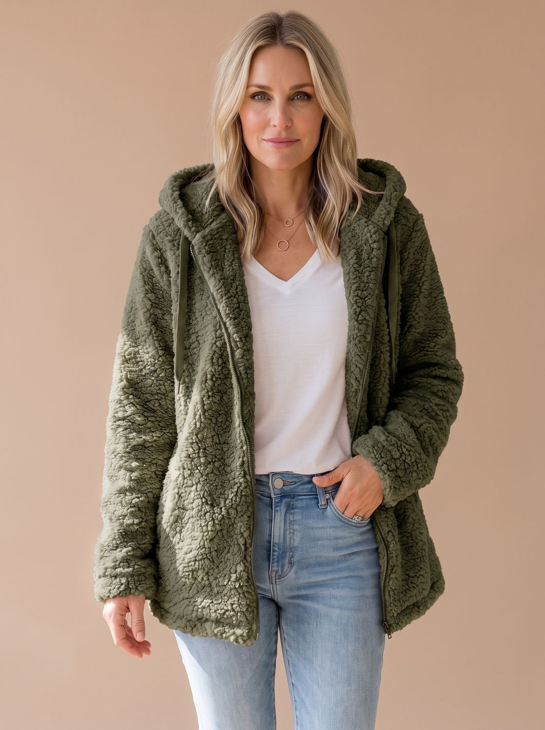 Women's Oversized Hooded Teddy Fleece Coat — view 5