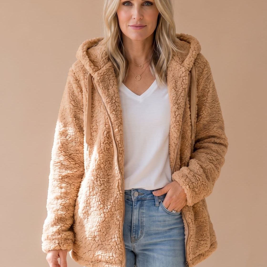 Women's Oversized Hooded Teddy Fleece Coat — view 6