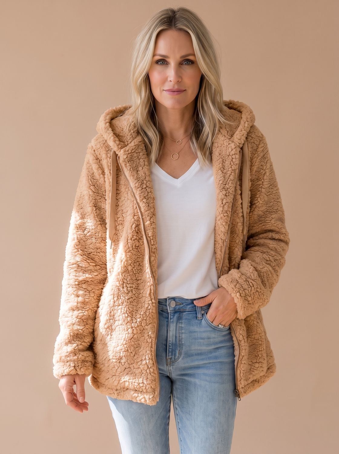 Women's Oversized Hooded Teddy Fleece Coat — view 6