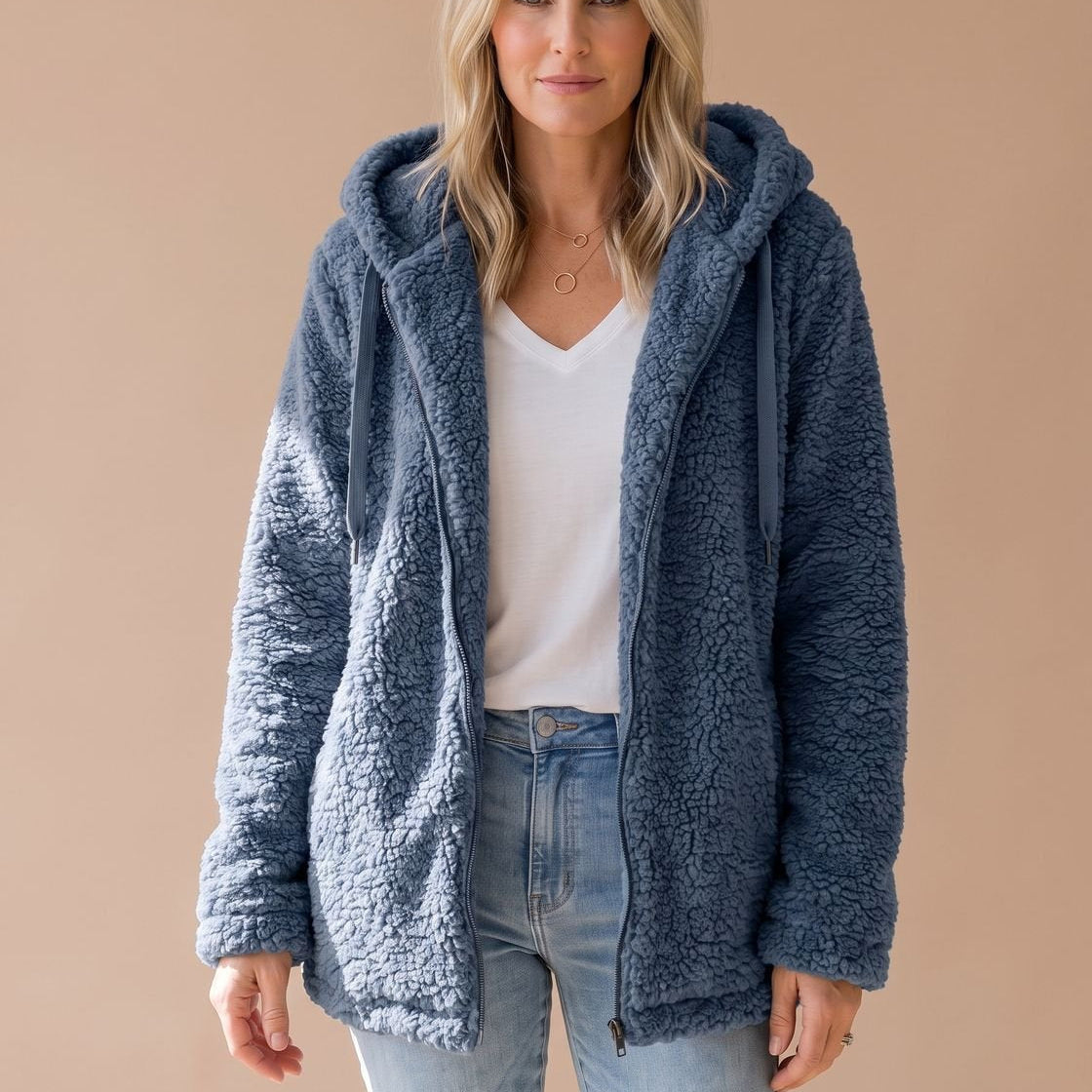 Women's Oversized Hooded Teddy Fleece Coat — view 7