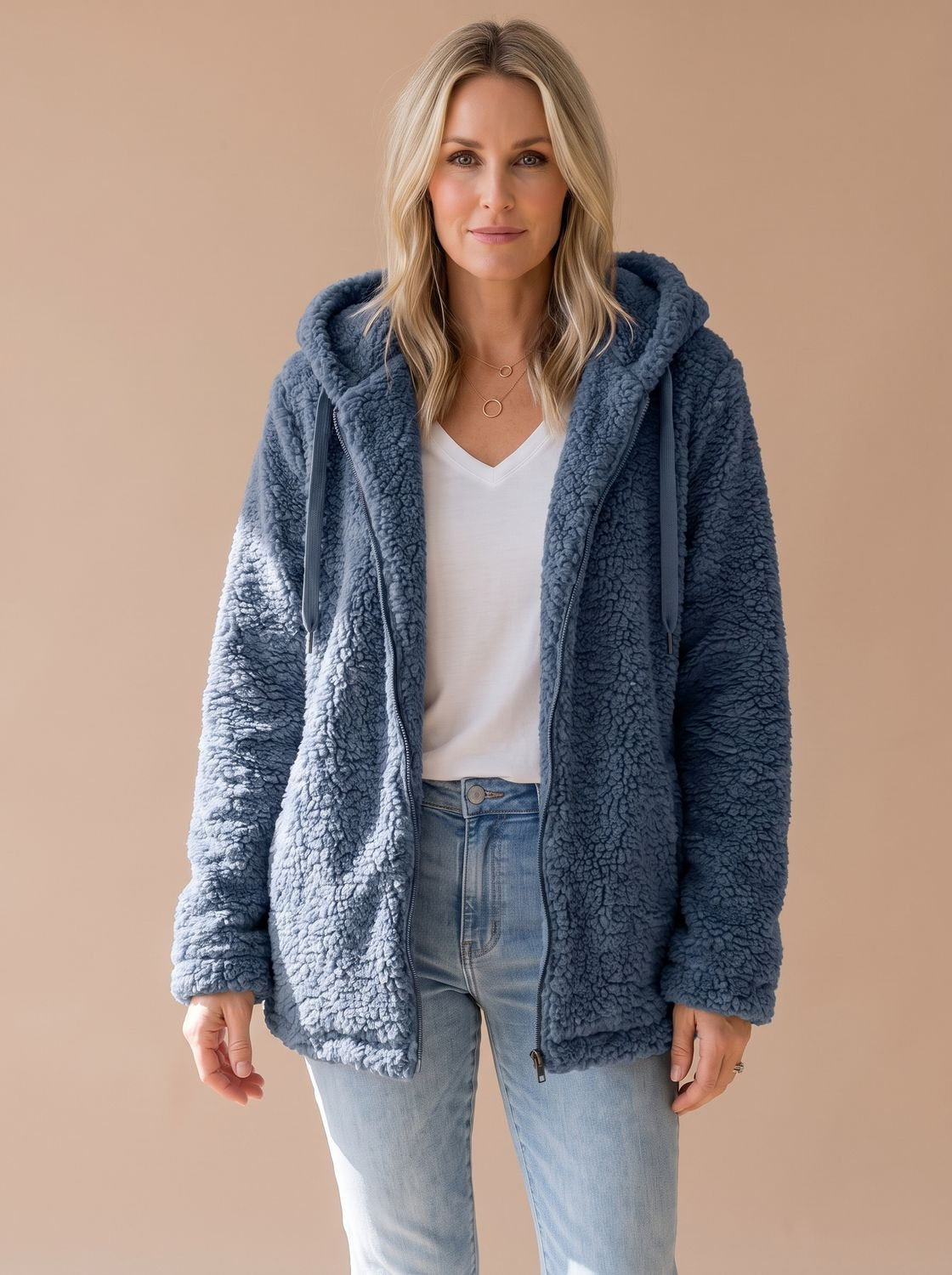Women's Oversized Hooded Teddy Fleece Coat — view 7