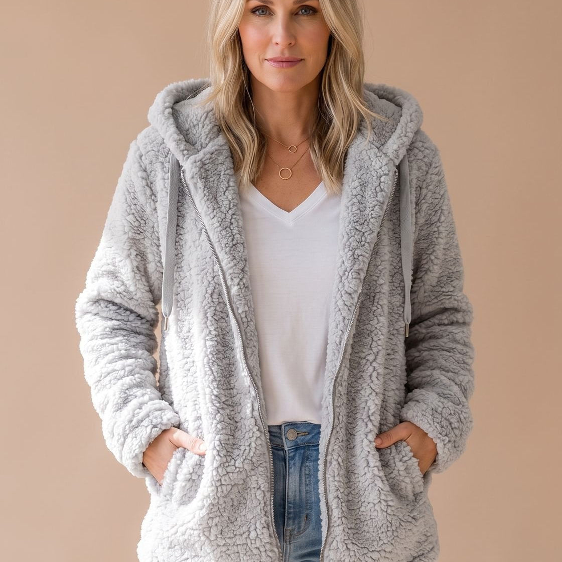 Women's Oversized Hooded Teddy Fleece Coat — view 8