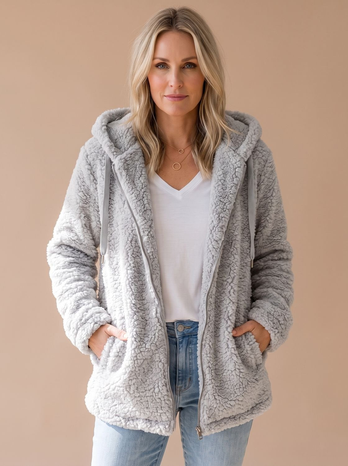 Women's Oversized Hooded Teddy Fleece Coat — view 8