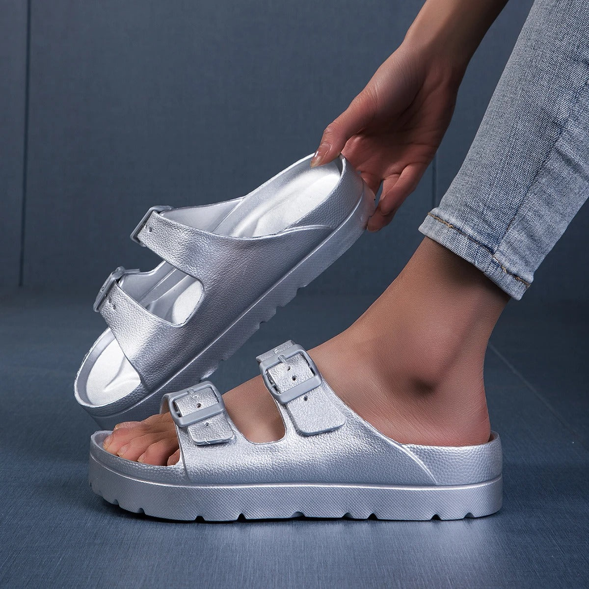 Women's Adjustable Strap Slippers with Thick Sole — view 8