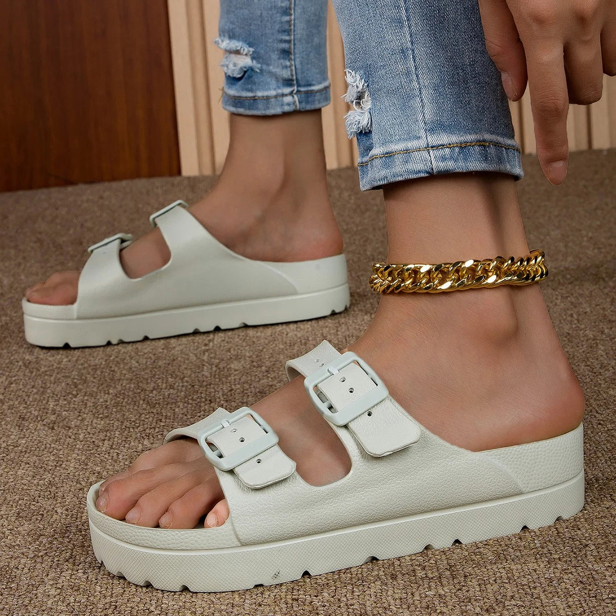 Women's Adjustable Strap Slippers with Thick Sole — view 11