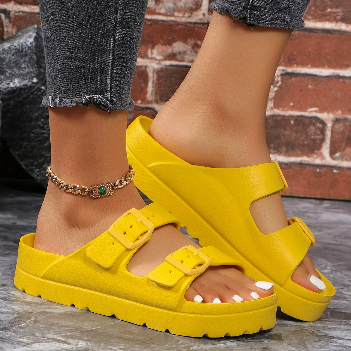 Women's Adjustable Strap Slippers with Thick Sole — view 12