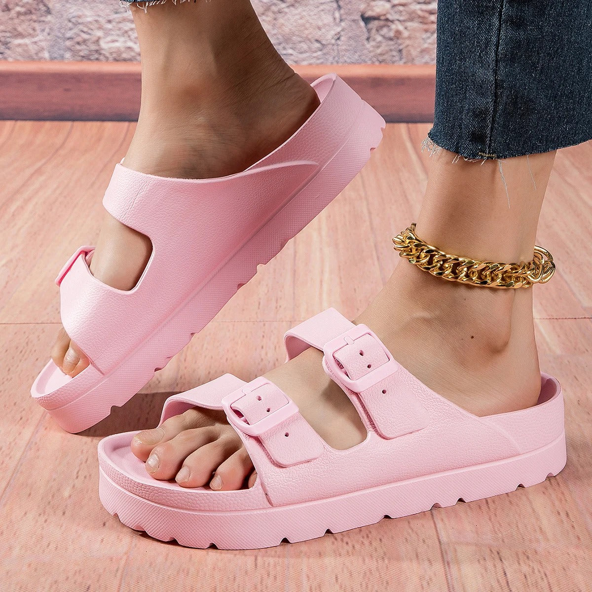 Women's Adjustable Strap Slippers with Thick Sole — view 16