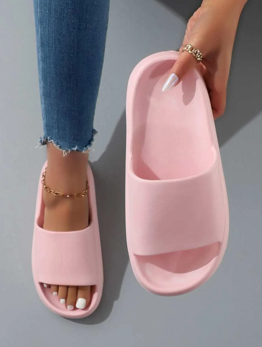 Women’s Open-Toe Slip-On Slippers with Wide Strap — view 1