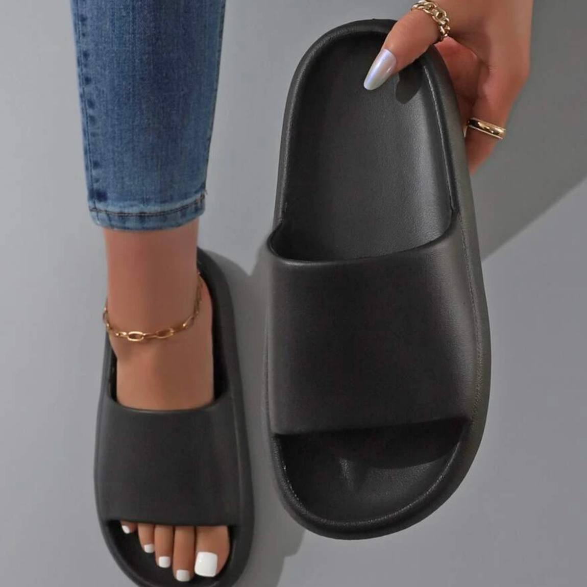 Women’s Open-Toe Slip-On Slippers with Wide Strap — view 4