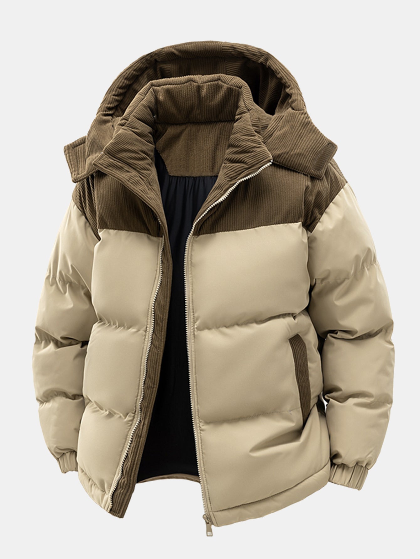 Men’s Padded Jacket with Corduroy Panels and Stand Collar — view 1