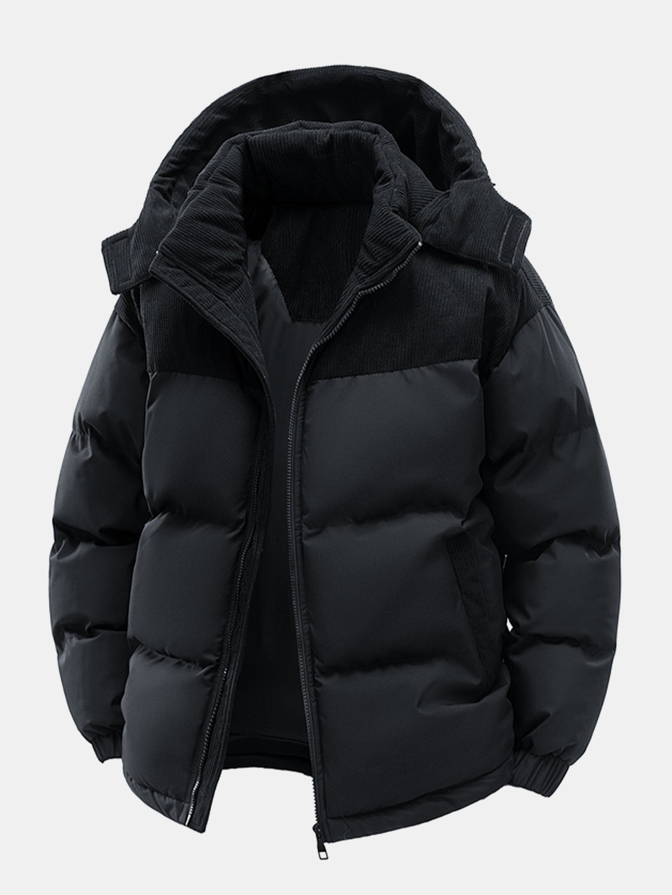 Men’s Padded Jacket with Corduroy Panels and Stand Collar — view 2