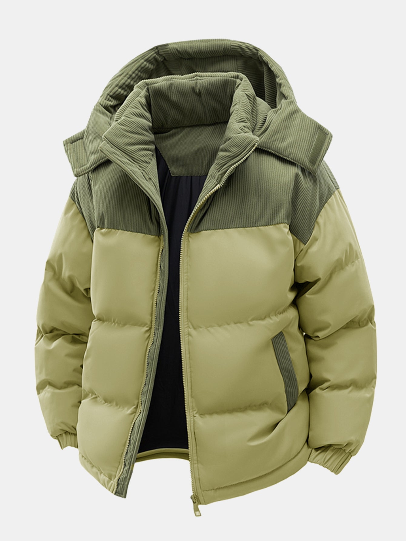 Men’s Padded Jacket with Corduroy Panels and Stand Collar — view 3