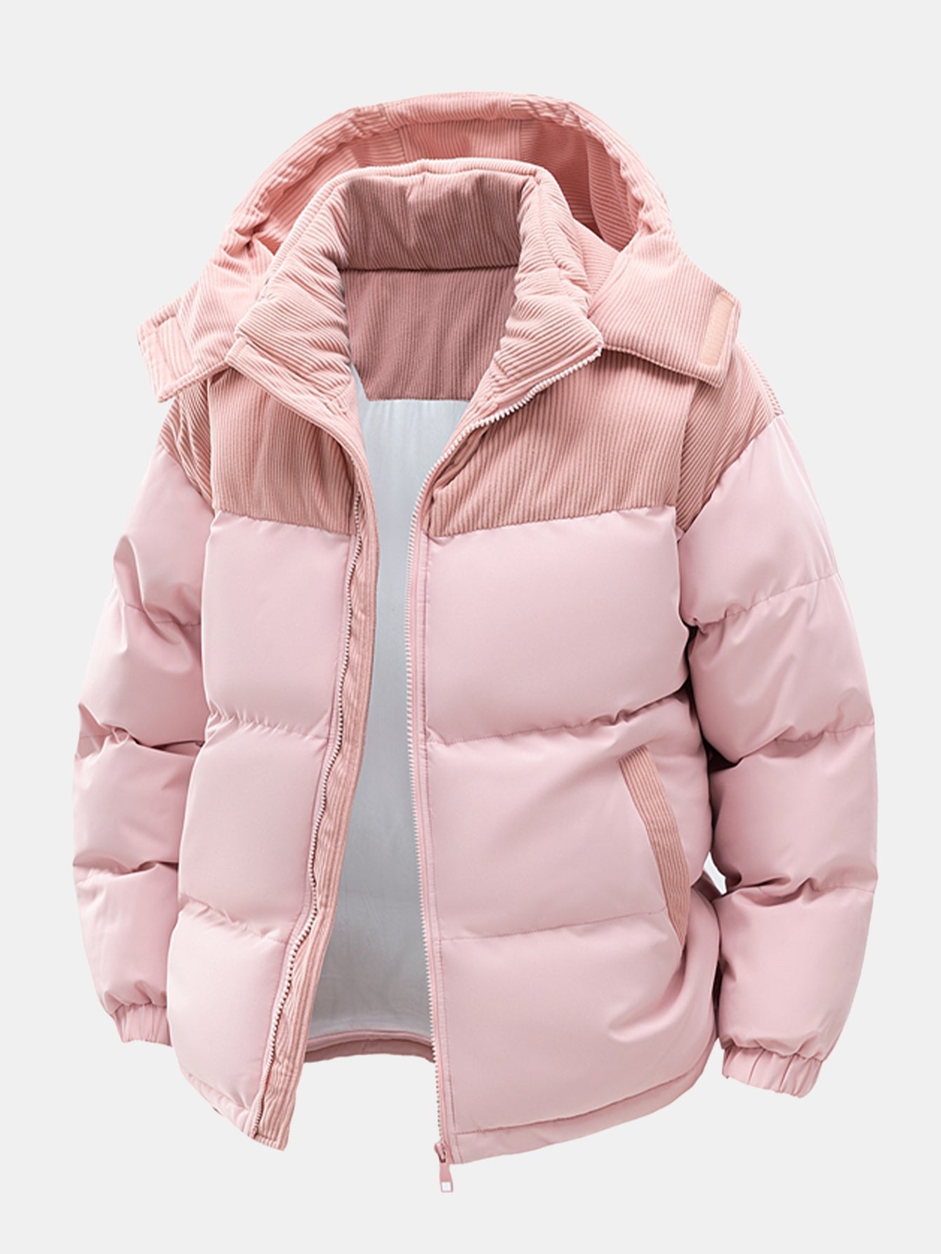 Men’s Padded Jacket with Corduroy Panels and Stand Collar — view 4