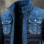 Men’s Blue Denim-Panel Quilted Puffer Jacket — view 2