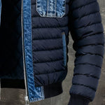 Men’s Blue Denim-Panel Quilted Puffer Jacket — view 3