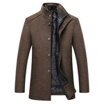 Men’s Long Quilted-Panel Coat with High Collar — view 1