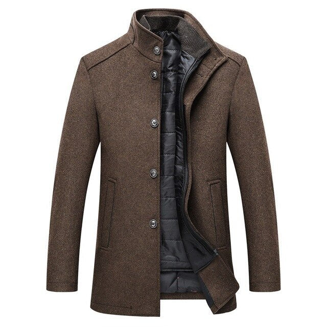 Men’s Long Quilted-Panel Coat with High Collar — view 1