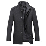 Men’s Long Quilted-Panel Coat with High Collar — view 2