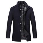 Men’s Long Quilted-Panel Coat with High Collar — view 3