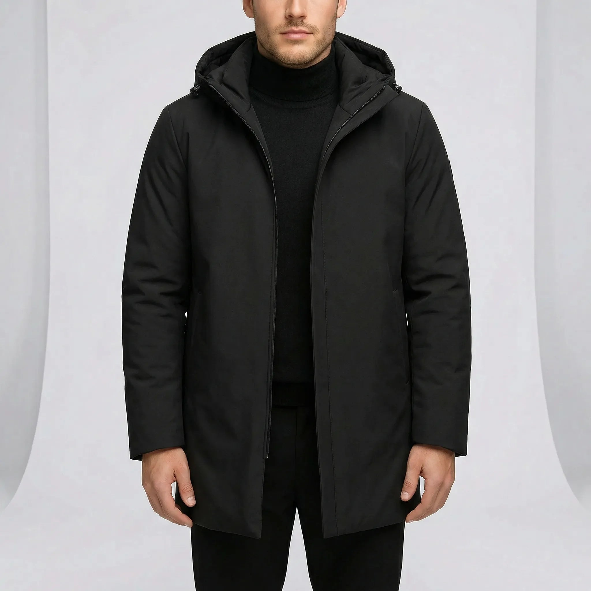 Men’s Hooded Coat with Concealed Front Closure — view 2