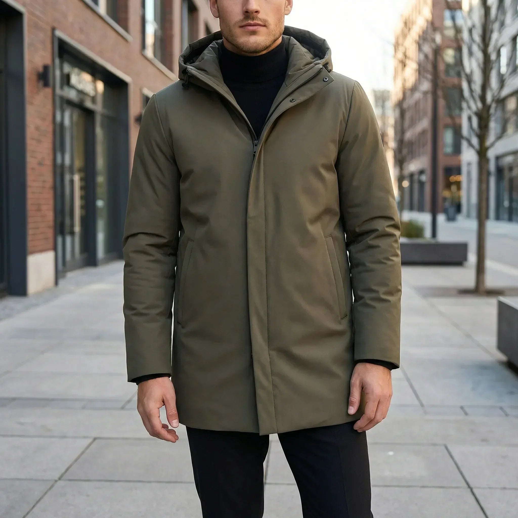 Men’s Hooded Coat with Concealed Front Closure — view 3