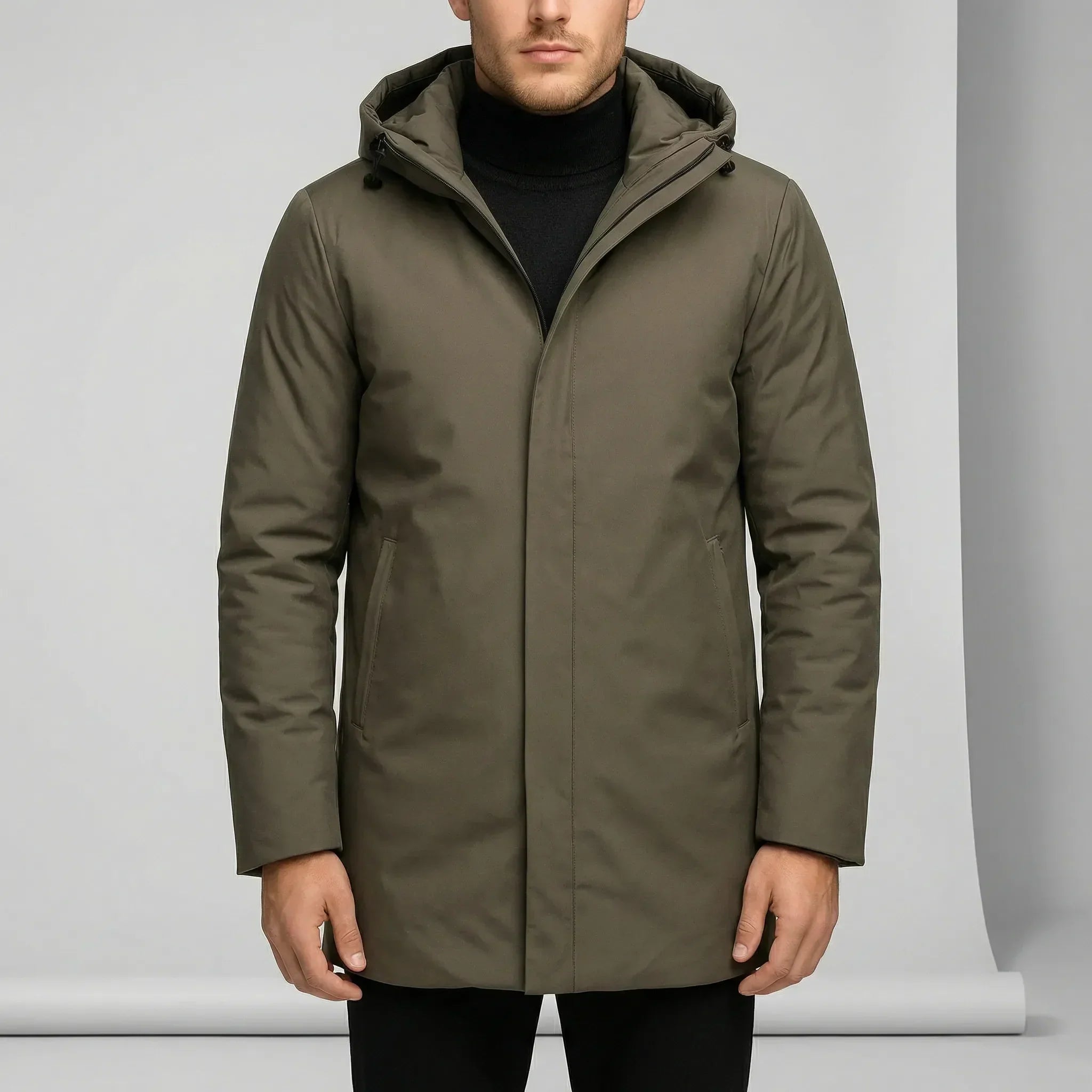 Men’s Hooded Coat with Concealed Front Closure — view 4