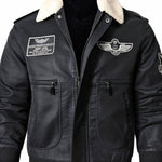 Men’s Faux Leather Aviator Bomber Jacket with Sherpa Collar — view 1