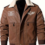 Men’s Faux Leather Aviator Bomber Jacket with Sherpa Collar — view 2