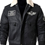 Men’s Faux Leather Aviator Bomber Jacket with Sherpa Collar — view 3
