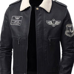 Men’s Faux Leather Aviator Bomber Jacket with Sherpa Collar — view 4
