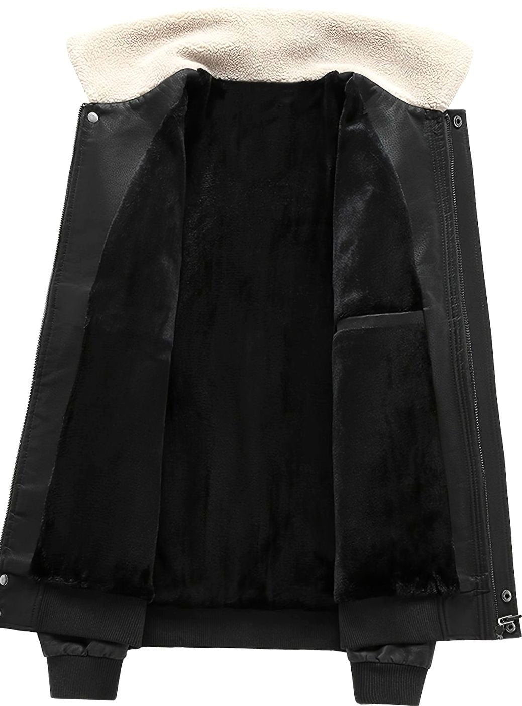 Men’s Faux Leather Aviator Bomber Jacket with Sherpa Collar — view 7