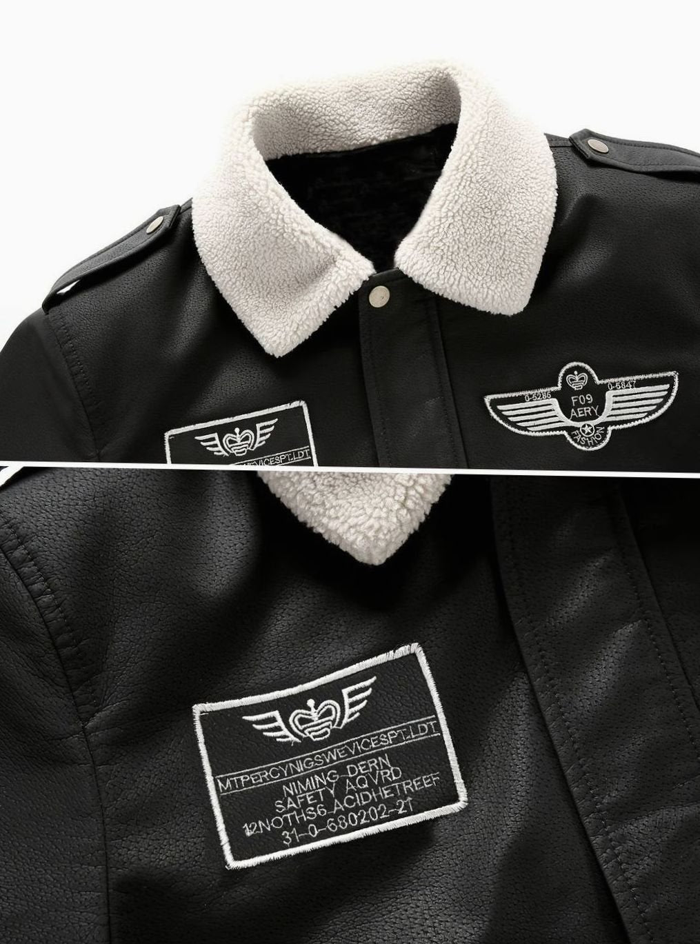 Men’s Faux Leather Aviator Bomber Jacket with Sherpa Collar — view 8