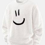 Men’s White Teddy Fleece Sweatshirt with Embroidered Smiley — view 1