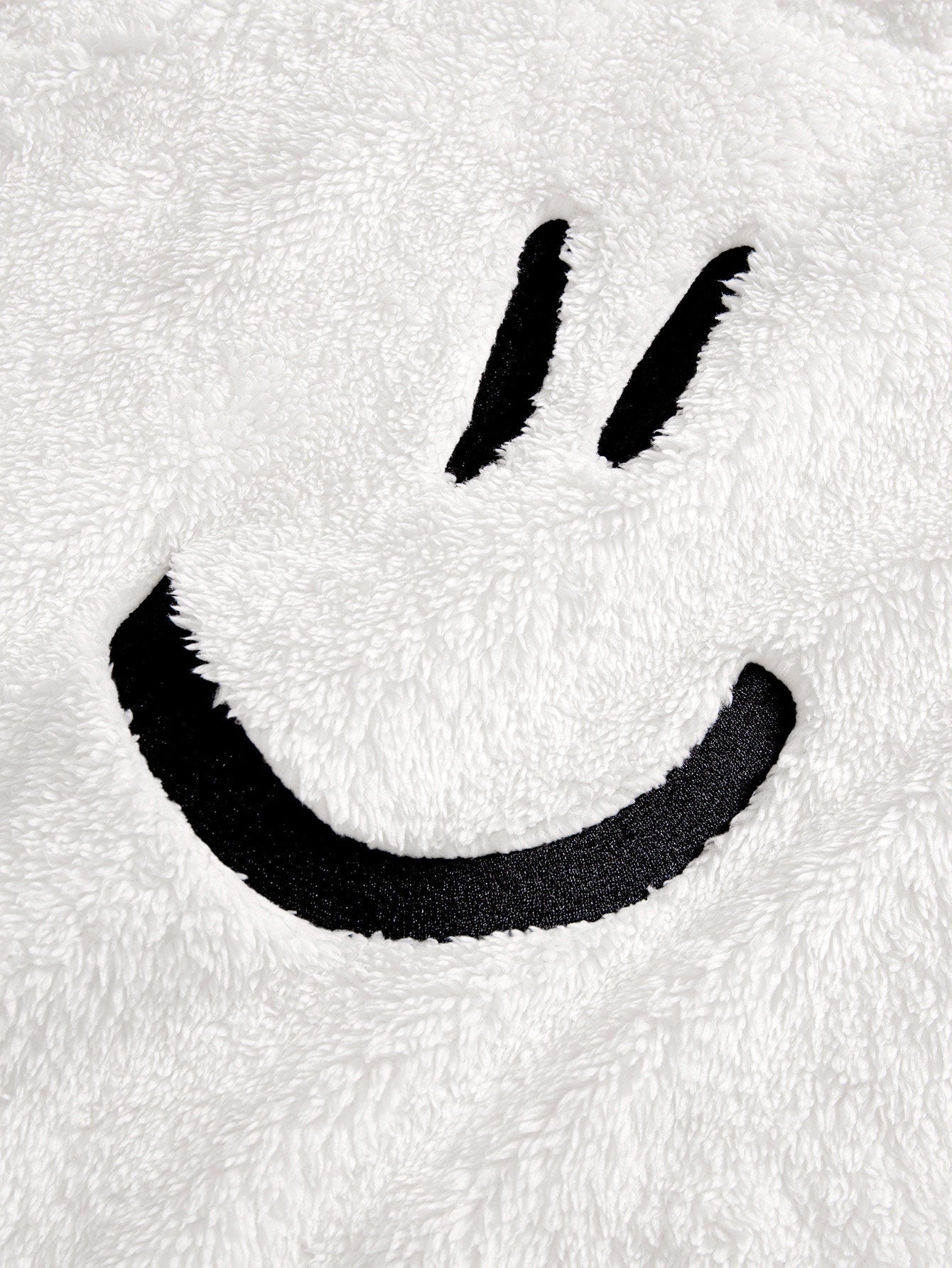 Men’s White Teddy Fleece Sweatshirt with Embroidered Smiley — view 4
