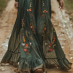 Women’s Embroidered Maxi Dress with Sheer Long Sleeves — view 2
