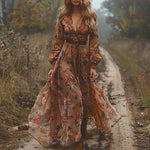 Women’s Embroidered Maxi Dress with Sheer Long Sleeves — view 4