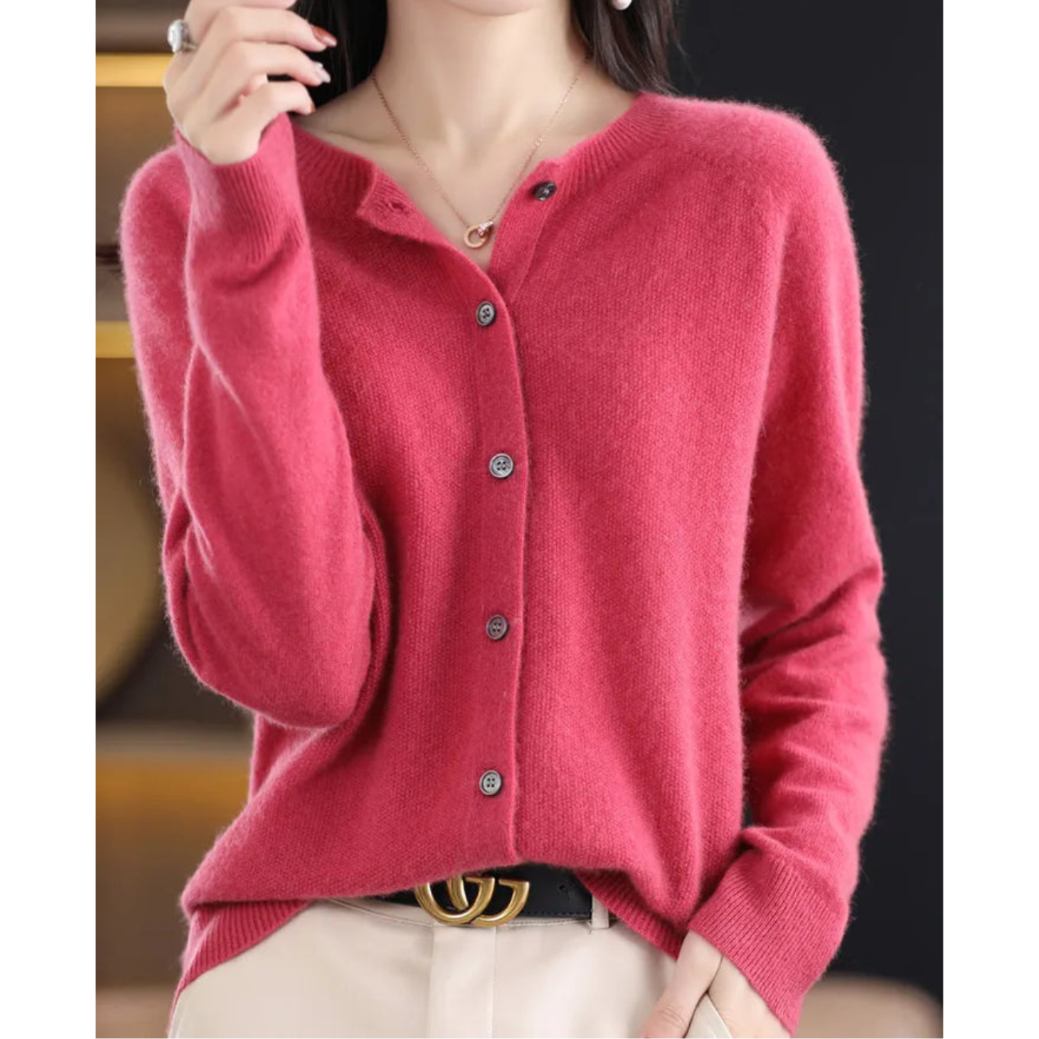 Women's O-Neck Button-Front Knit Cardigan — view 1